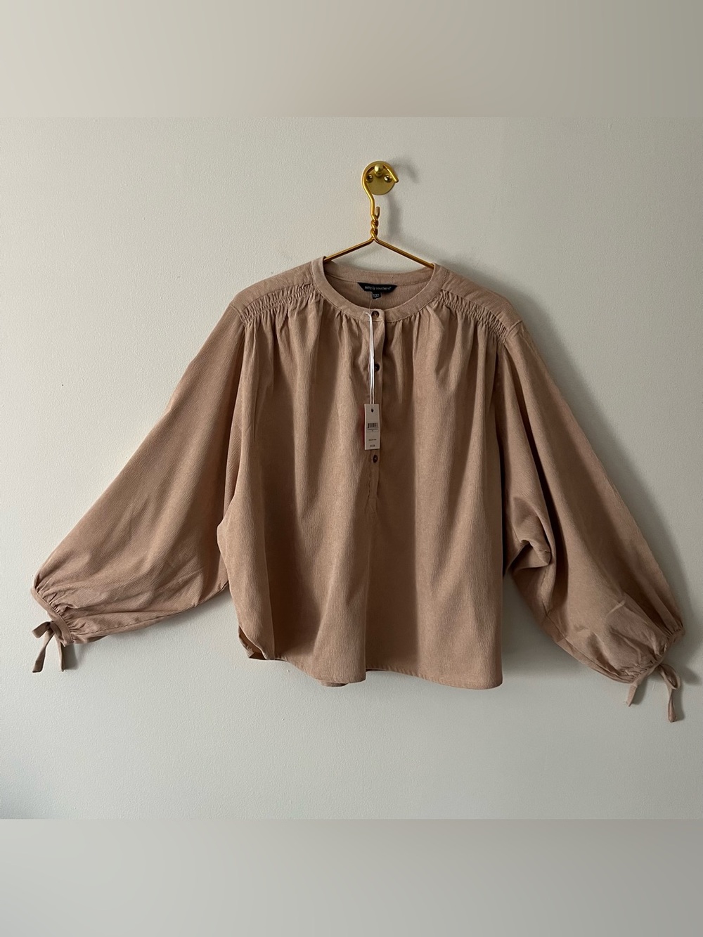NWT Simply Southern Camel Soft Corduroy Balloon Sleeve Peasant Fall Top XXL